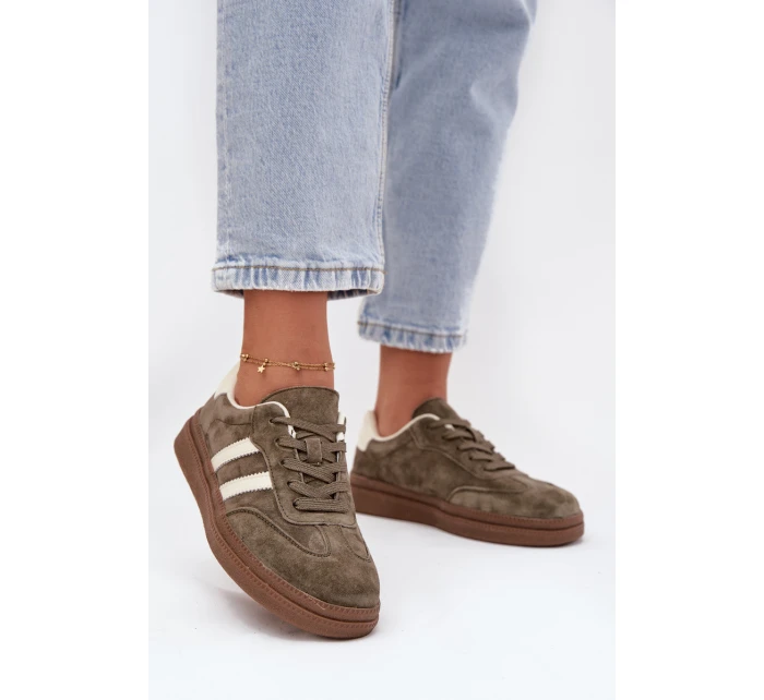 Sneakersy Damskie Zamszowe Na Platformie Ciemnozielone Sylviona