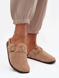 Klapki Chodaki Damskie Ocieplane Futerkiem Z Klamrą Beżowe Sylisse