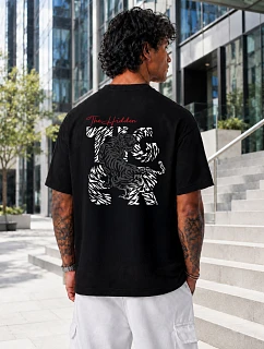 Pánske bavlnené tričko nadrozmernej veľkosti s čiernou potlačou FashionStreet NX4001R