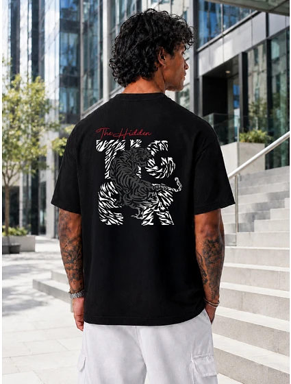 Pánske bavlnené tričko nadrozmernej veľkosti s čiernou potlačou FashionStreet NX4001R Pánske bavlnené tričko nadrozmernej veľkosti s čiernou potlačou FashionStreet NX4001R