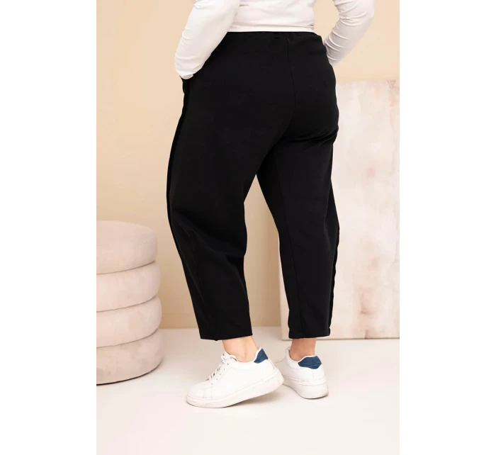 Dámské bavlněné kalhoty Plus Size volného střihu s vysokým pasem černé Dámské bavlněné kalhoty Plus Size volného střihu s vysokým pasem černé