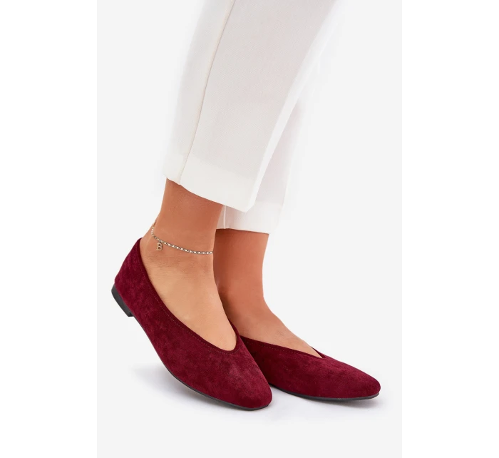 Klasyczne Baleriny Z Eko Zamszu Bordowe Osallin