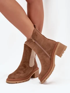 Dámské zateplené boty na klínovém podpatku tmavě béžové model 21706922 - Boto