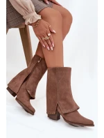 Dámské zimní kozačky s lemem  Béžové model 21708519 - VINCEZA