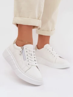 Kožené dámské polobotky s zipem bílé model 22013973 - EVENTO