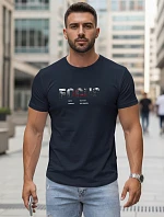 Pánske tričko s veľkým nápisom, bavlnené, tmavomodré, FashionStreet NX5137R