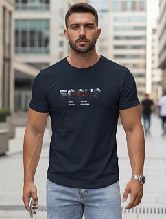 Tshirt męski z napisem bawełniany granatowy model 22316034 - FashionStreet