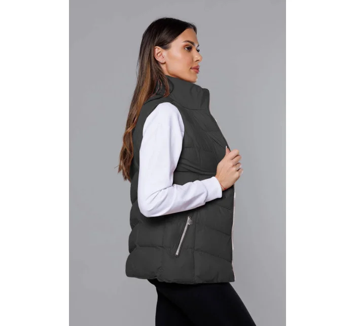 Perová dámska vesta v army farbe (5M719-136)