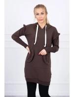 Šaty s ozdobnými volánikmi a kapucňou v hnedej farbe Šaty s ozdobnými volánikmi a kapucňou v hnedej farbe