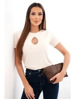 Dámska viskózna rebrovaná blúzka s ozdobným výstrihom béžová