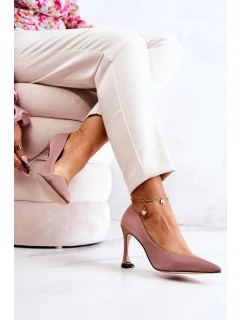 Modne Skórzane Szpilki Różowe Tamira