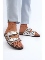 Zdobione Klapki Damskie Z Klamrami S.Barski MY121 Srebrne