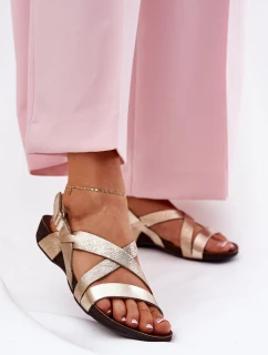 Ploché Kožené Sandály Dámské model 21694248 Zlaté - Zazoo