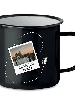 Personalizovaný retro plechový pohár s fotografiou a cestovateľským motívom