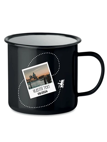 Personalizovaný retro plechový pohár s fotografiou a cestovateľským motívom Personalizovaný retro plechový pohár s fotografiou a cestovateľským motívom