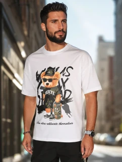 Pánske biele tričko s potlačou FashionStreet RX5647