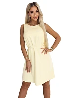 296-16 VICTORIA Trapézové šaty bez rukávov s opaskom - maslovo žlté