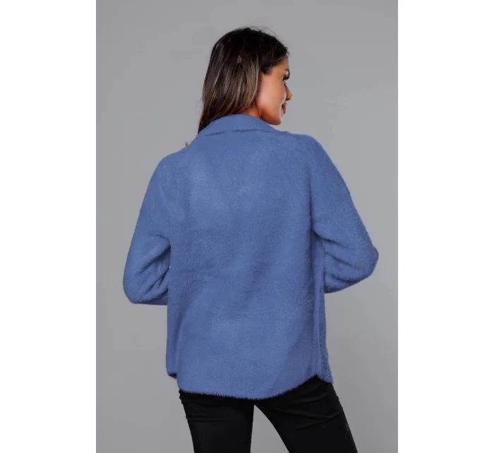 Krátký modrý přehoz přes oblečení typu alpaka model 18059129 - MADE IN ITALY Krátký modrý přehoz přes oblečení typu alpaka model 18059129 - MADE IN ITALY