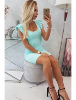 Šaty s nařasenými rukávy v mátové barvě