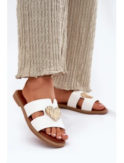 Klapki Damskie Na Płaskim Obcasie Ze Złotą Ozdobą Białe Karinma