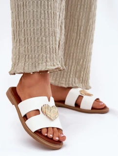 Klapki Damskie Na Płaskim Obcasie Ze Złotą Ozdobą Białe Karinma