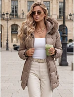 Dámska zimná prešívaná bunda s kapucňou, béžová, FashionStreet TY5756 Dámska zimná prešívaná bunda s kapucňou, béžová, FashionStreet TY5756