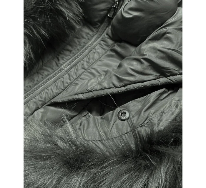 Dámska prešívaná zimná bunda s kapucňou khaki (aura)