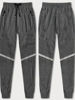 Šedé pánske teplákové nohavice s reflexnými prvkami (8K189-5)