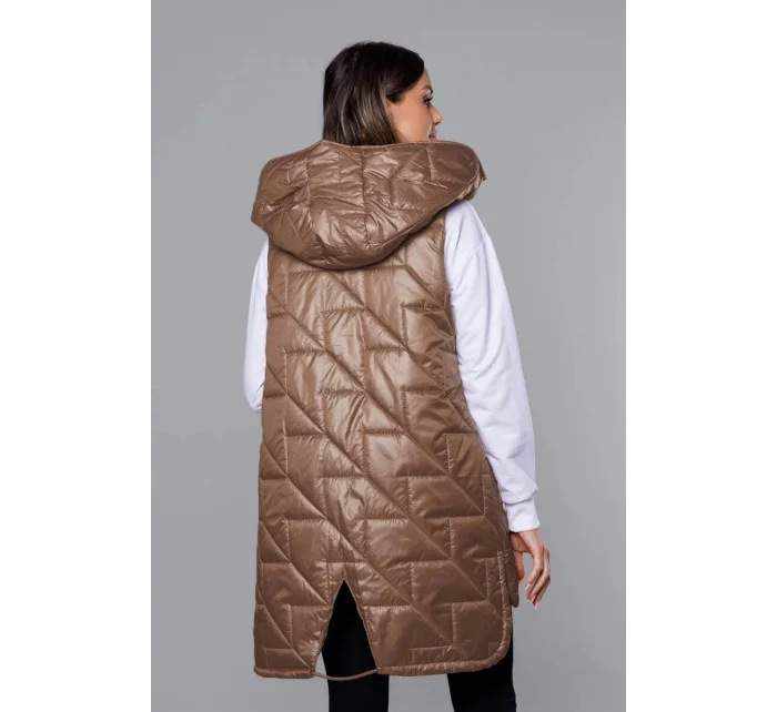 Tmavě béžová dámská prošívaná vesta model 19586914 - S'WEST Tmavě béžová dámská prošívaná vesta model 19586914 - S'WEST