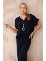 Súprava s náhrdelníkom blúzka + nohavice tmavomodrá