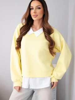 Dámska maslová viskózna mikina s košeľovou vložkou žltá