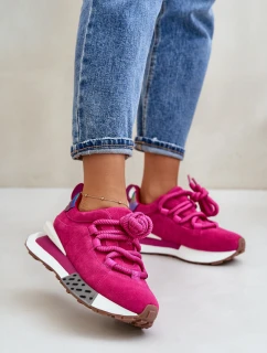 Zamszowe Sneakersy Damskie Na Platformie Z Grubym Sznurowaniem Artiker 55C0086 Fuksja