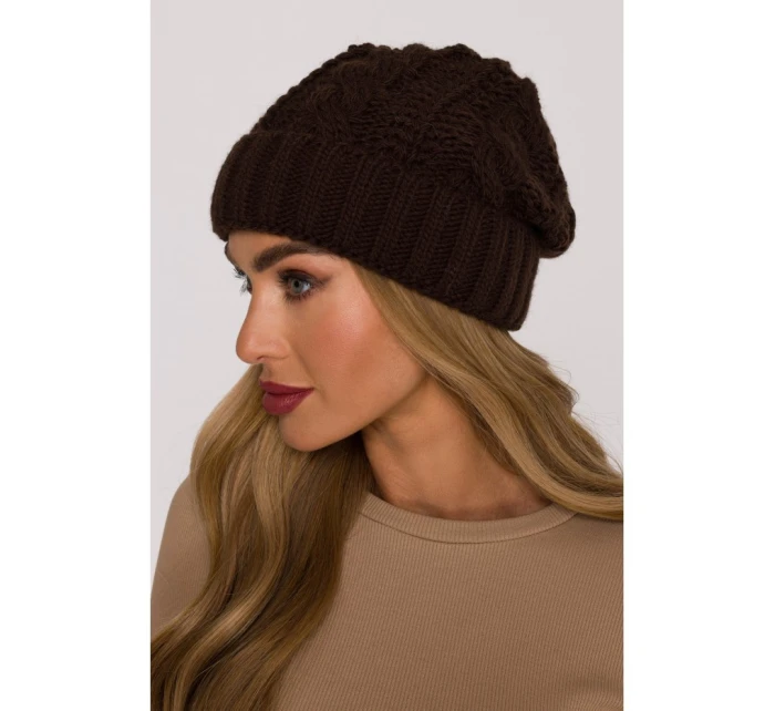 M897 Pletená káblová čiapka - hnedá