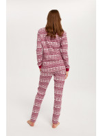 Dámske pyžamo Alaska, dlhý rukáv, dlhé nohavice - tmavočervená potlač