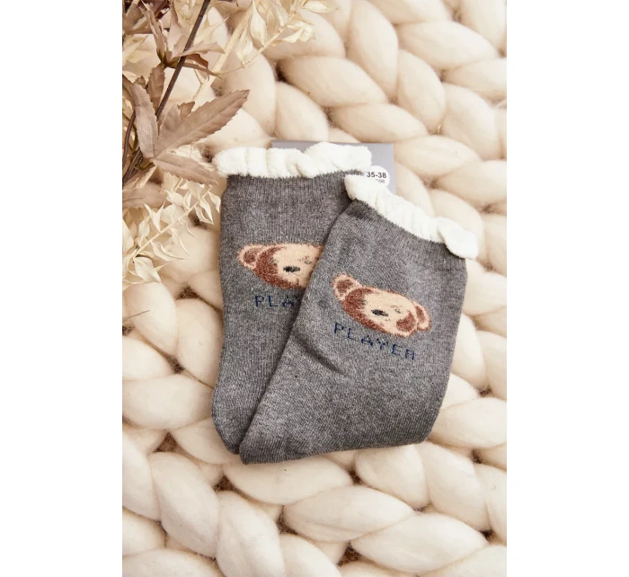 Silné bavlněné ponožky s medvídkem, šedé Silné bavlněné ponožky s medvídkem, šedé