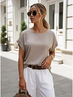 Dámska oversize blúzka z viskózy s krátkymi rukávmi v farbe mokka, FashionStreet RY2925