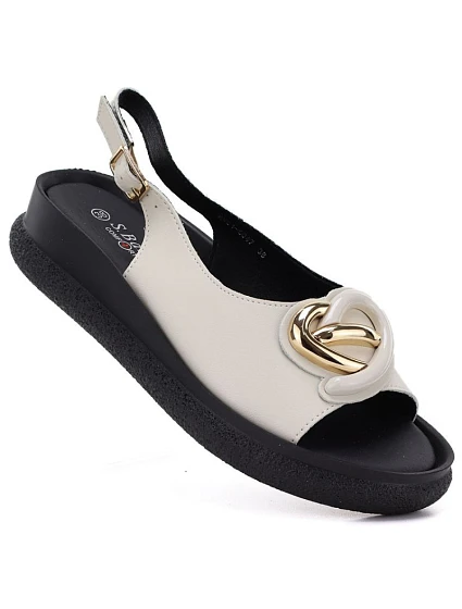 Dámské kožené sandály na platformě béžové model 22117577 - S.Barski