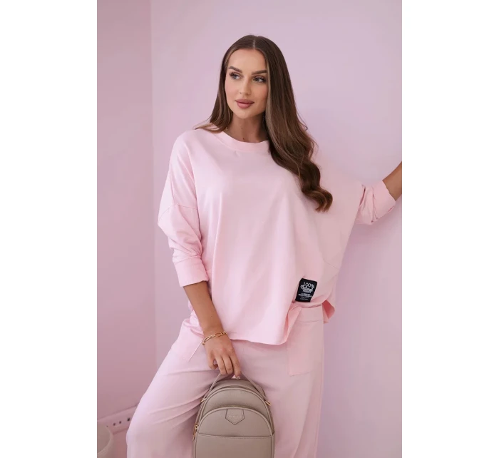 Bavlněná mikina kalhoty set pudrově růžová