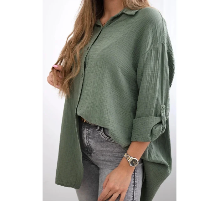 Bavlnená mušelínová košeľa khaki