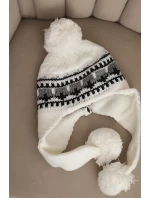 Dámska zimná vlnená čiapka s uškami a bambuľkami K436 biela