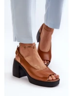 Zazoo 40376 Skórzane Sandały Na Masywnym Obcasie Brązowe
