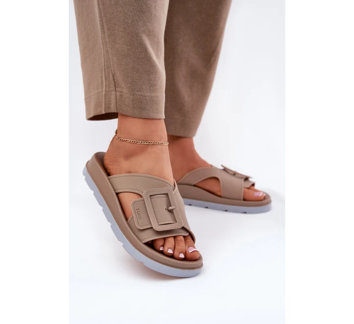 Pachnące Klapki Damskie Z Ozdobną Klamrą ZAXY RR285076 Beżowe