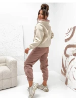 Hrubá dvojfarebná dámska tepláková súprava cappuccino (VE102)