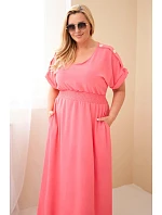 Dámské šaty Plus Size s model 22159133 pasem růžová - K-Fashion