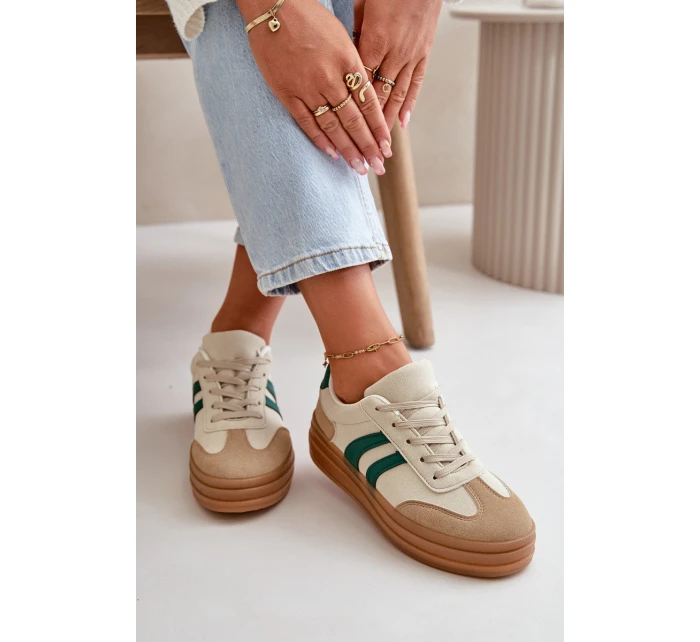 Sneakersy Damskie Na Platformie Beżowo-Zielone Nesonice Sneakersy Damskie Na Platformie Beżowo-Zielone Nesonice