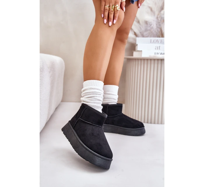 Niskie Śniegowce Damskie Na Platformie Ocieplane Futerkiem Czarne Saldren Niskie Śniegowce Damskie Na Platformie Ocieplane Futerkiem Czarne Saldren