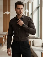 Pánska elegantná hladká tmavohnedá košeľa REGULAR FIT FashionStreet DX2685