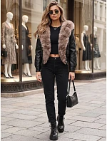 Dámska zimná kožená bunda s kožušinou, čierna, FashionStreet TY5978