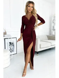 404-5 Dlhé trblietavé šaty s výstrihom a rozparkom na nohách - BROAD s trblietkami