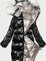 Obojstranná metalická zimná bunda v čiernej a béžovej farbe (P21-7901-1+62)